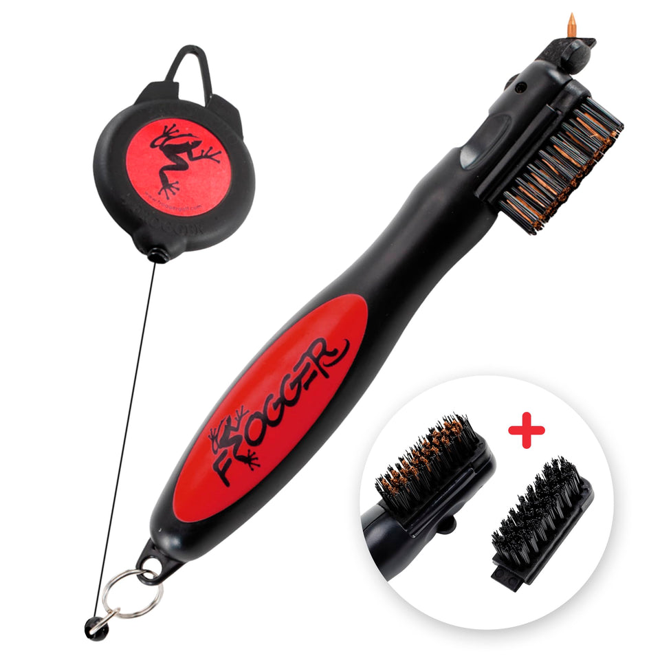 Frogger BrushPro with ergonomic grip for comfortable club cleaning on the course.