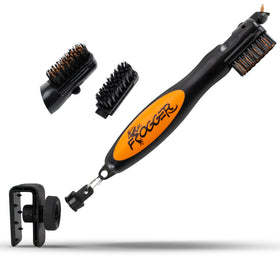 Frogger BrushPro Latch-It golf club cleaner with orange body for quick, safe cleaning between shots