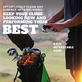 Frogger BrushPro 2.5 ft retractable cord attached to golf bag