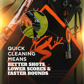 Frogger BrushPro retractable cord attaches to your bag for quick cleaning between holes.