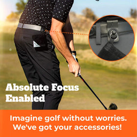 Frogger golf accessory attachment system keeps gear organized on the move.