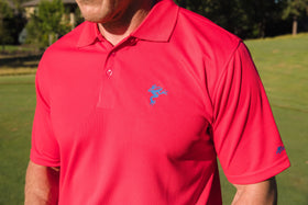 Frogger Golf polo shirt side view showing relaxed fit for full swing range.