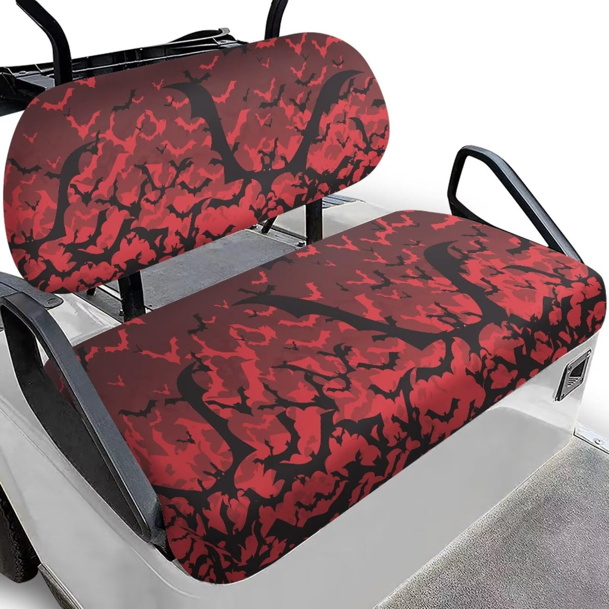 FUIALDOLG golf cart seat cover in black bat print protects seats and adds style.
