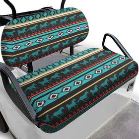 FUIALDOLG golf cart seat cover in green aztec horse pattern protects the front seat fabric