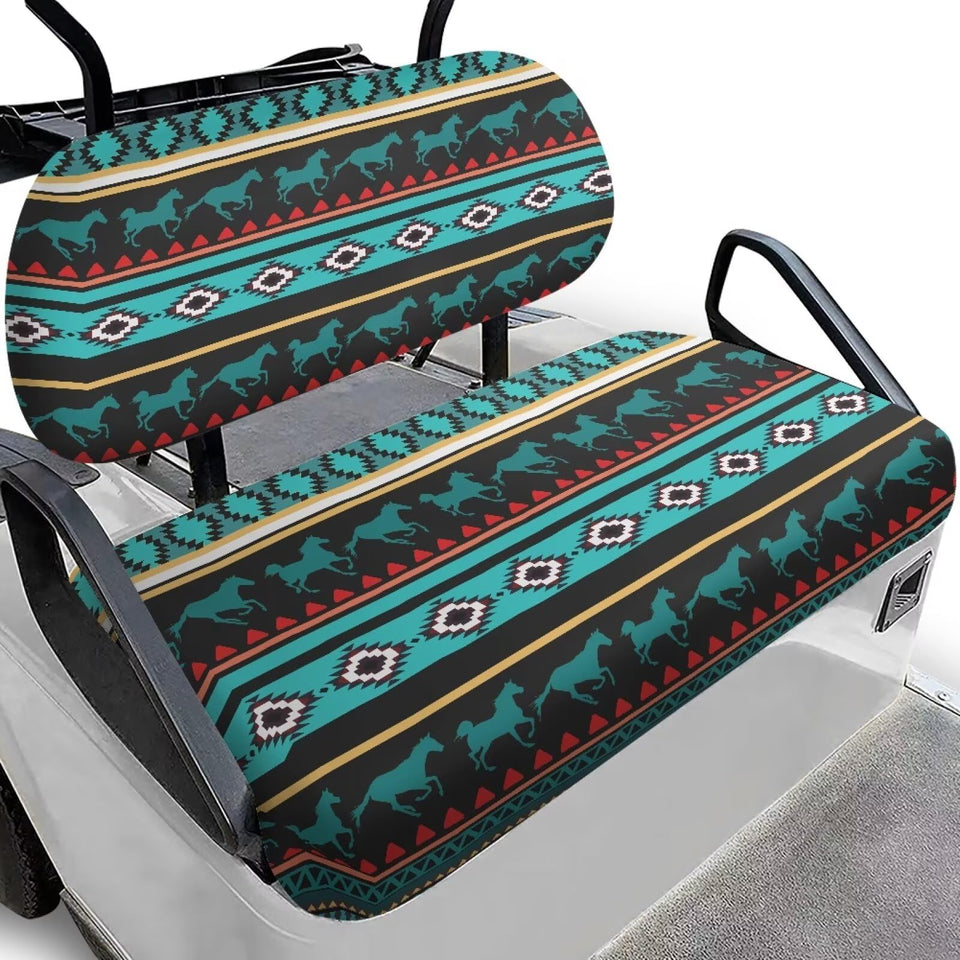 FUIALDOLG golf cart seat cover in green aztec horse pattern protects the front seat fabric