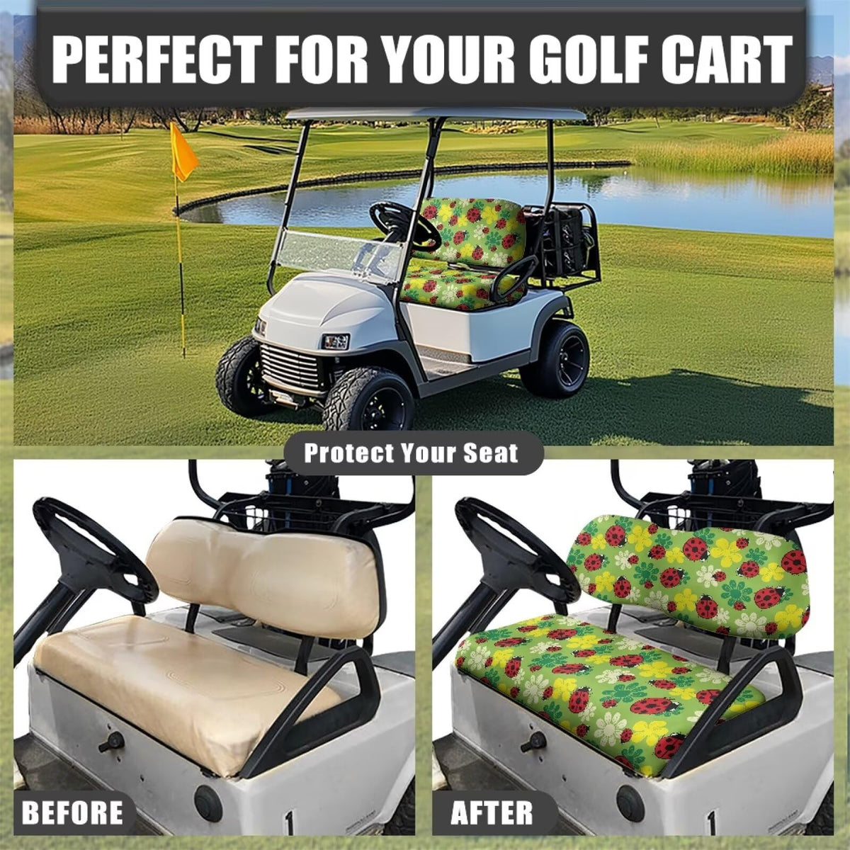 FUIALDOLG Ladybug Flowers golf cart kit adds fashionable protection.
