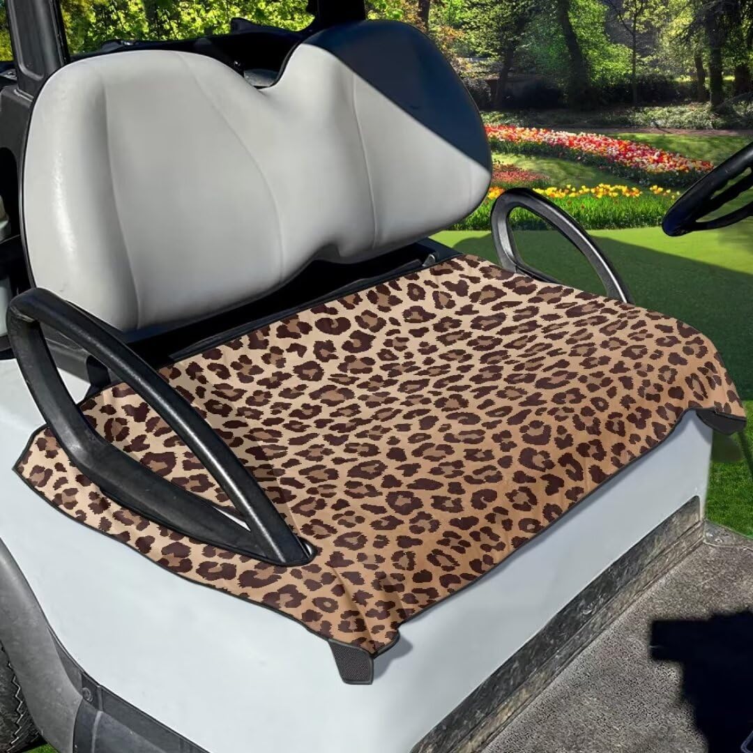 FUIALDOLG leopard golf cart seat cover on a standard seat for bold style and protection.