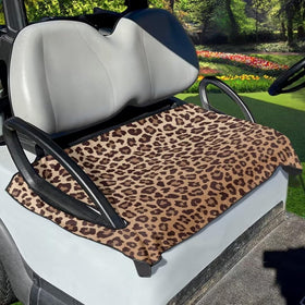 FUIALDOLG leopard golf cart seat cover on a standard seat for bold style and protection.