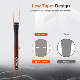 Full Choice all-weather golf grips deliver non-slip performance anytime.