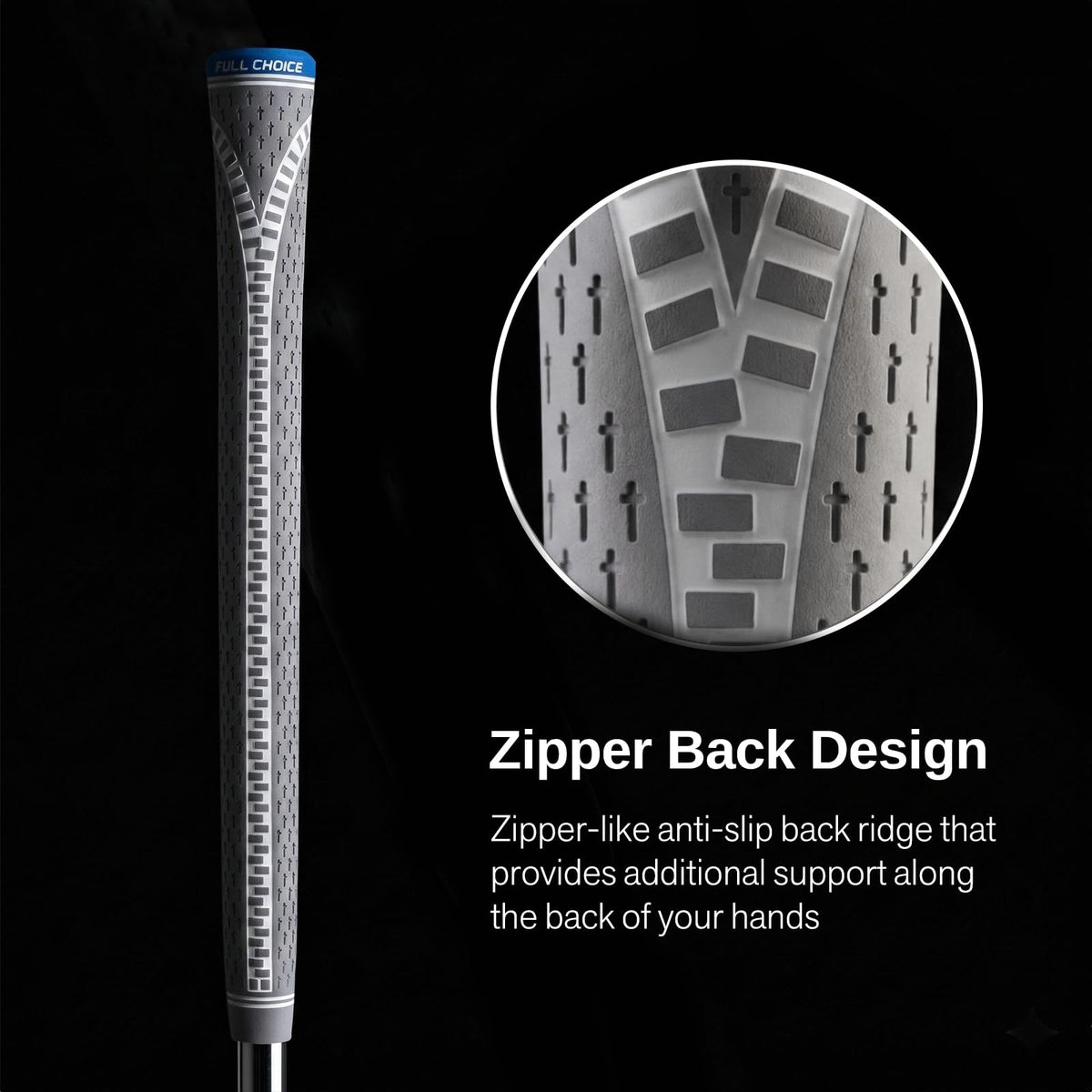 Full Choice grip with back ridge for anti-slip stability.