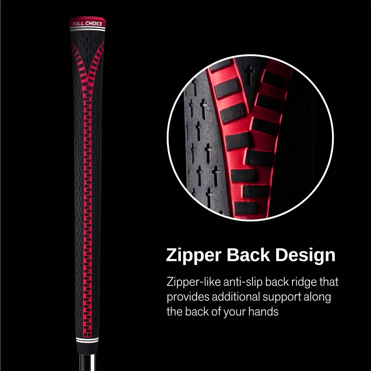 Full Choice low-taper golf grips improve swing consistency and grip comfort.
