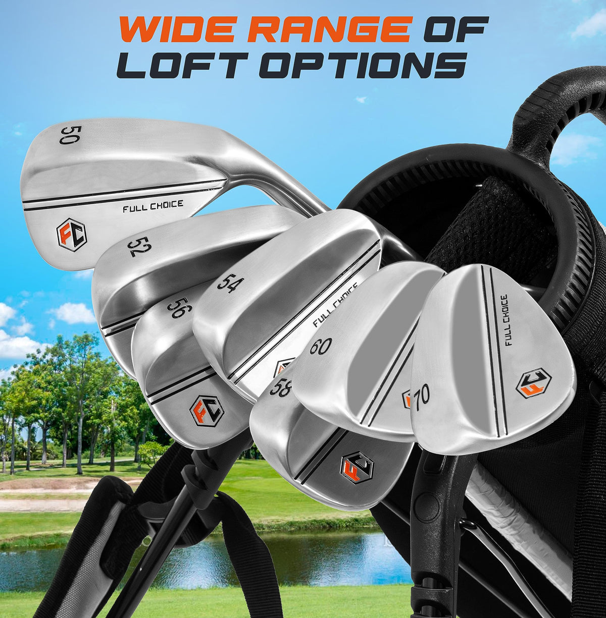 Full Choice wedge with milled face emphasizes spin and control on greens.