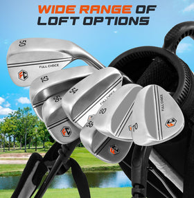 Full Choice 58-degree wedge with milled face for tight lies and reliable spin