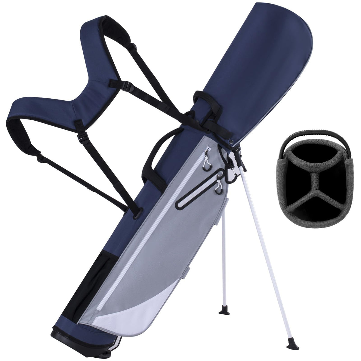 Full Choice lightweight navy stand bag, front view, ideal for quick 9-hole rounds.