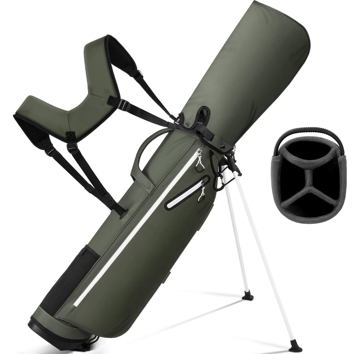 Full Choice lightweight stand bag in olive green, ideal for 9-hole rounds.