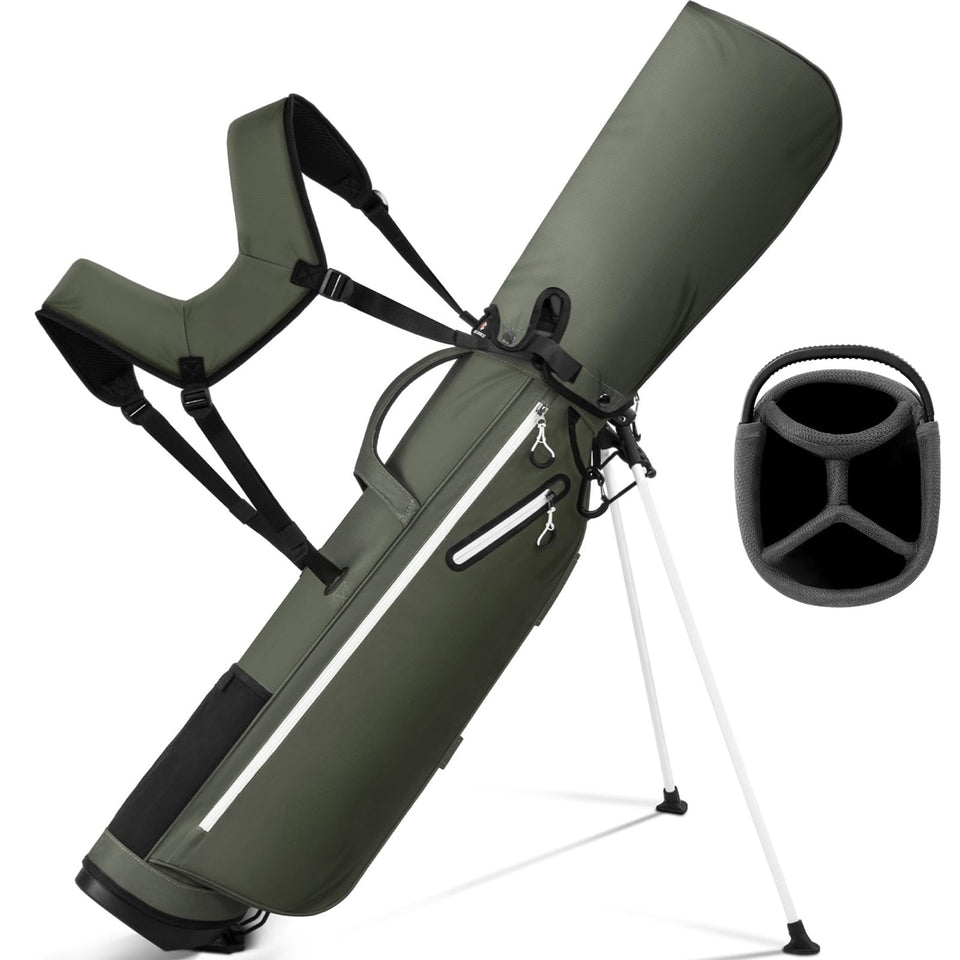 Full Choice lightweight stand bag in olive green, ideal for 9-hole rounds.