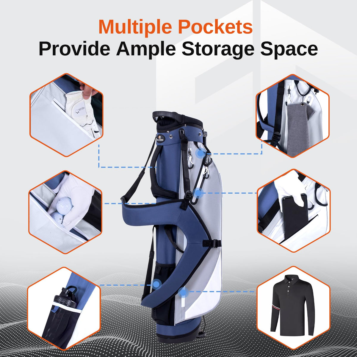 Full Choice mesh pocket for water bottle and tees.
