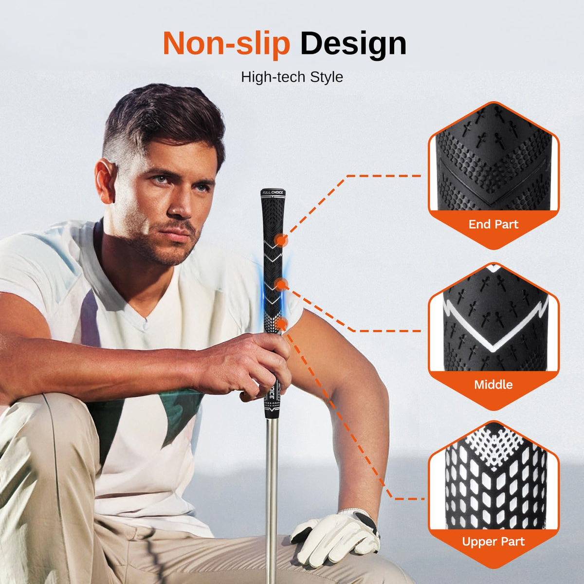 Full Choice rubber golf grips 13-pack close-up texture showing shock-absorbing material