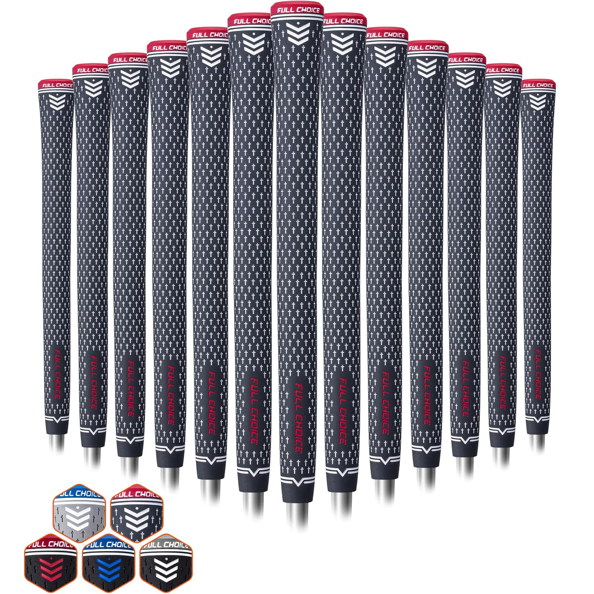Full Choice rubber golf grips: close-up texture for a secure, slip-free grip.