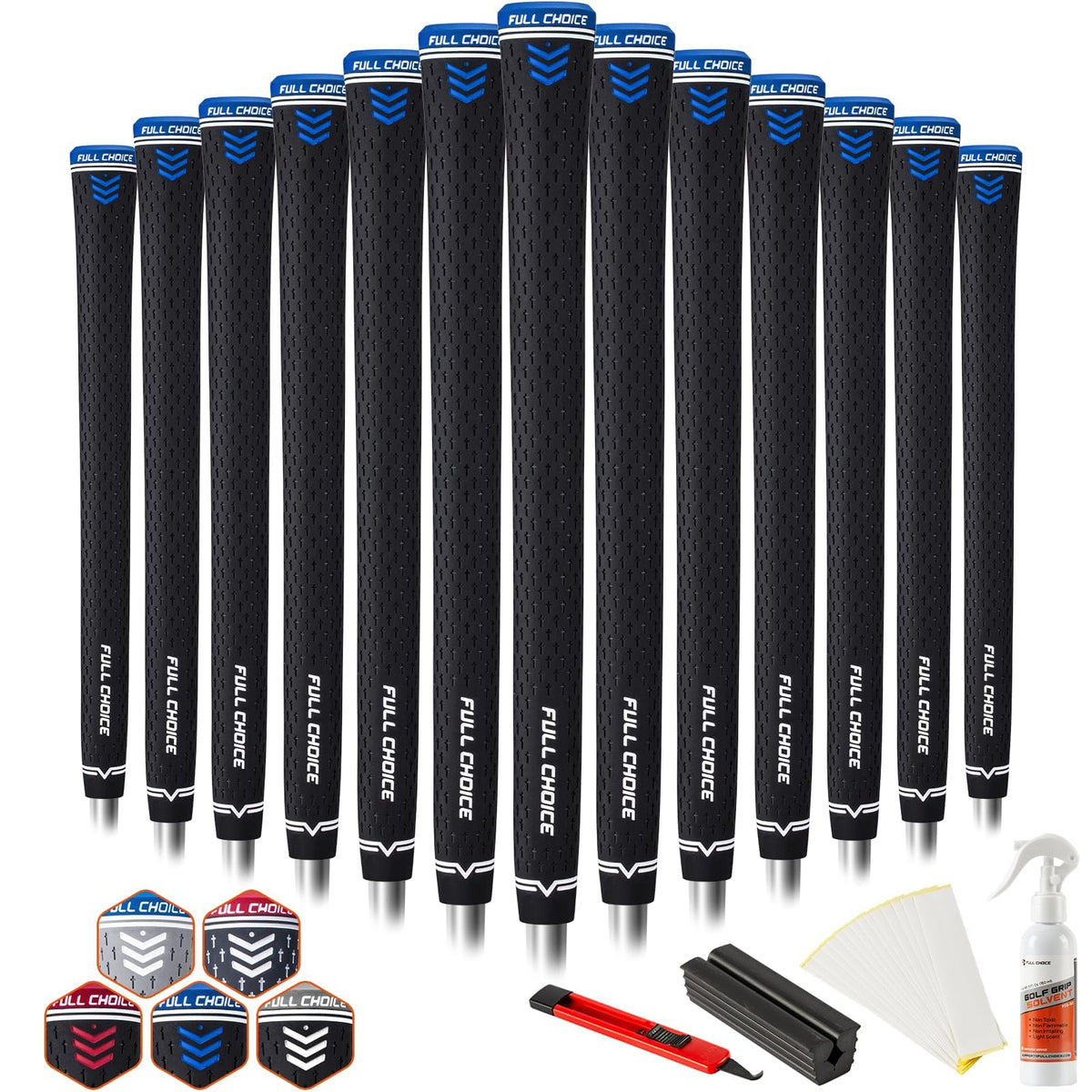 Full Choice rubber golf grips with textured-plus surface for secure grip