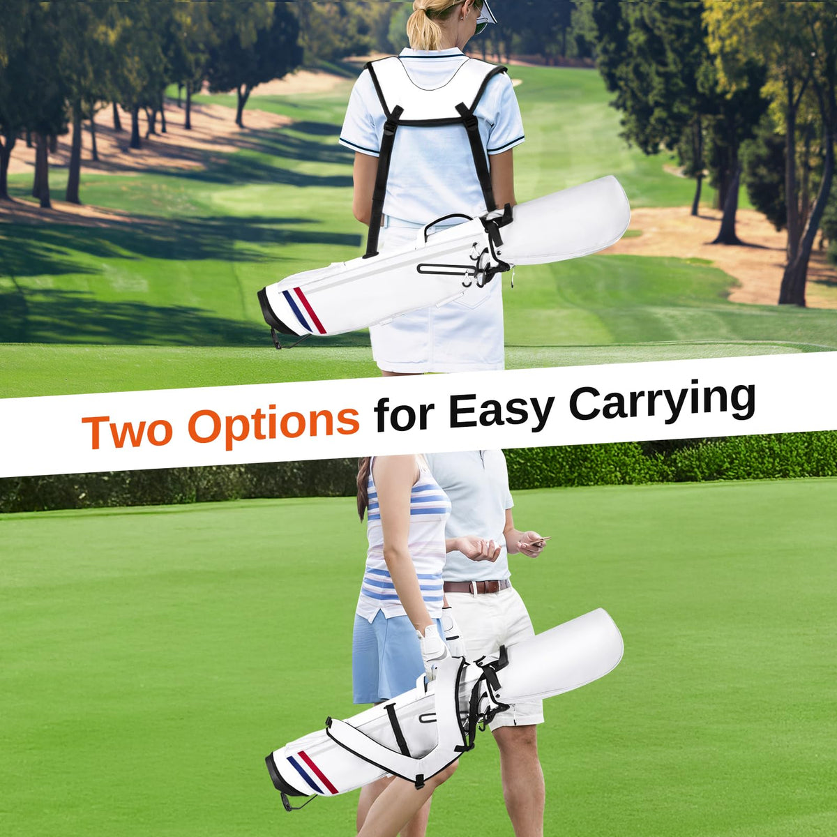 Full Choice stand bag side pocket view illustrating secure accessory storage.