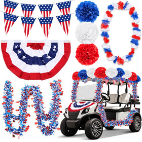 Fullhawl pompoms brighten golf carts for festive parades.