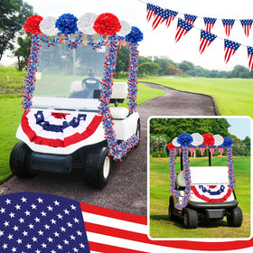 Fullhawl patriotic leis create a playful parade vibe.