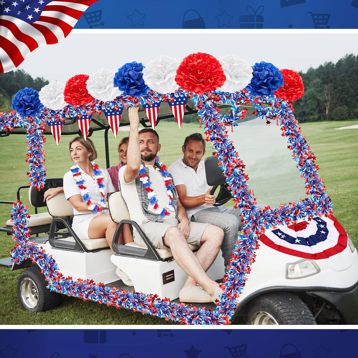 Fullhawl string flags extend the holiday ambiance along the cart.
