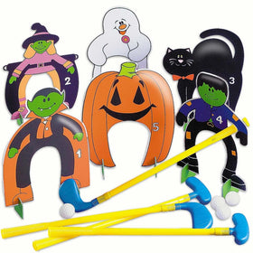 Fun Express Halloween mini golf clubs are durable for indoor and outdoor play.