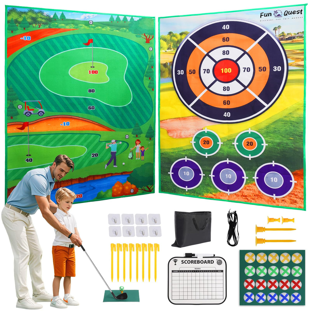 Fun Quest golf chipping set complete kit for backyard and indoor play