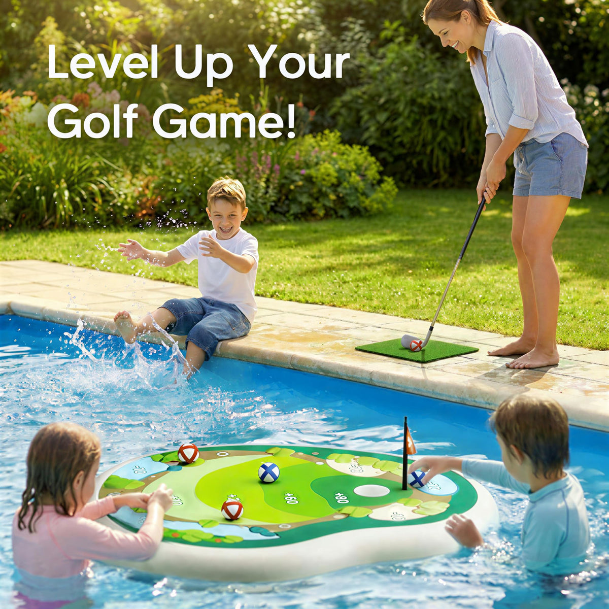 Funscape floating fairway target helps precise aiming during pool games