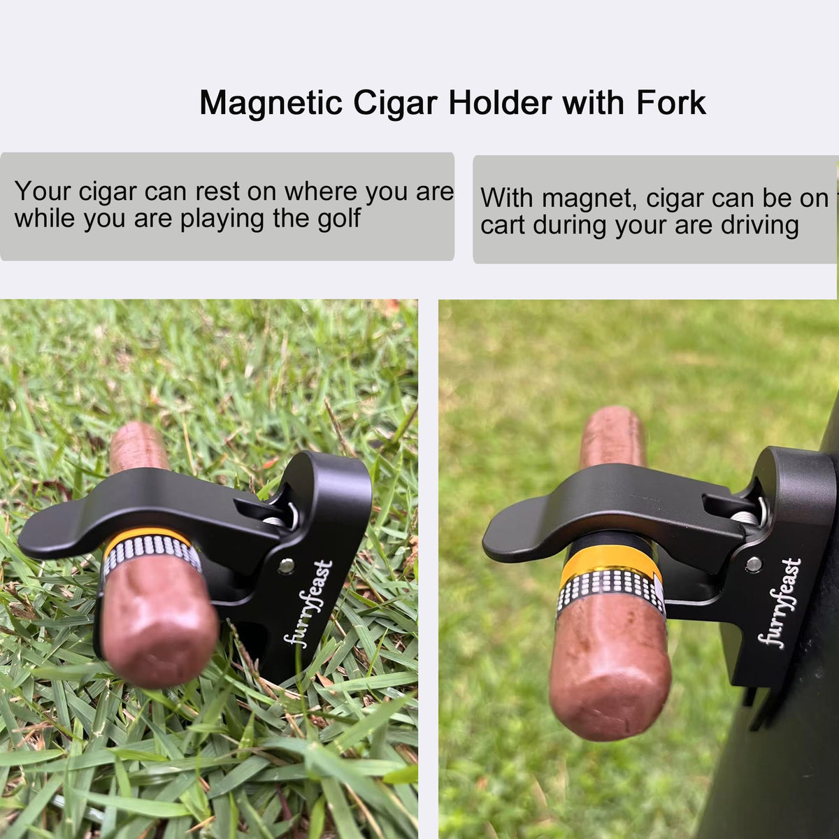 FurryFeast golf cart accessory uses strong magnets to stay put on turns and bumps.