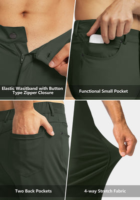 G Gradual elastic waist with button closure offers flexible fit.