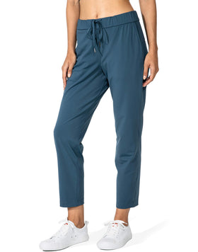 G Gradual pants front view in indigo showing a sleek 7/8 cut for versatile daily wear.
