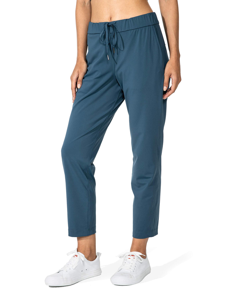 G Gradual pants front view in indigo showing a sleek 7/8 cut for versatile daily wear.