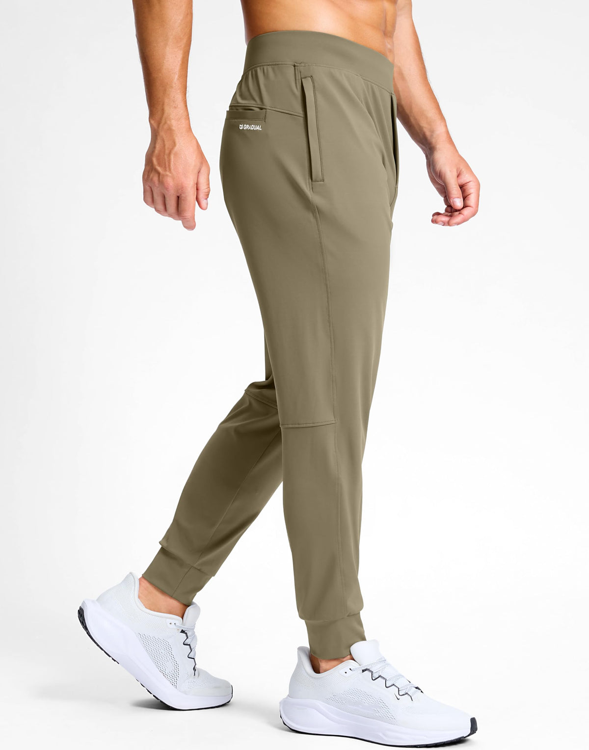 G Gradual golf joggers bronze green side zip pocket demonstrating secure storage