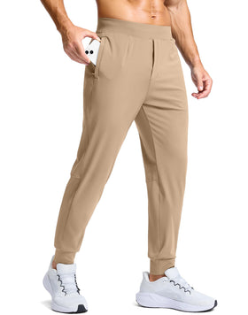 G Gradual golf joggers in khaki — front view shows slim, flexible stretch for all-day wear