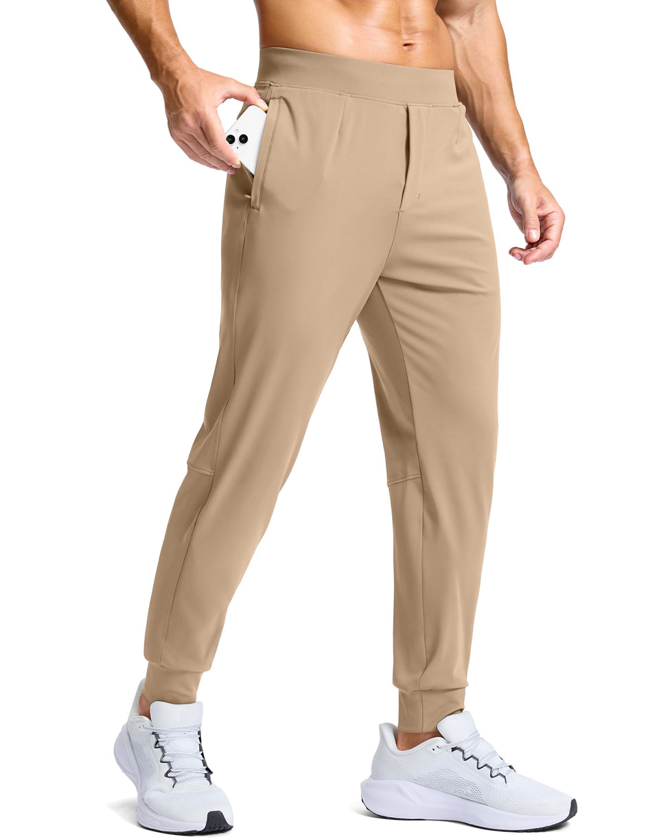 G Gradual golf joggers in khaki — front view shows slim, flexible stretch for all-day wear