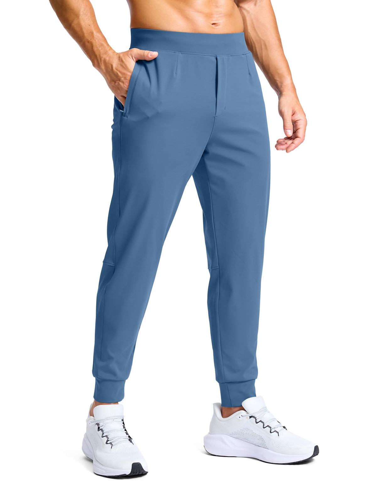 G Gradual golf joggers slate blue front view highlighting all-day comfort and flexible movement.