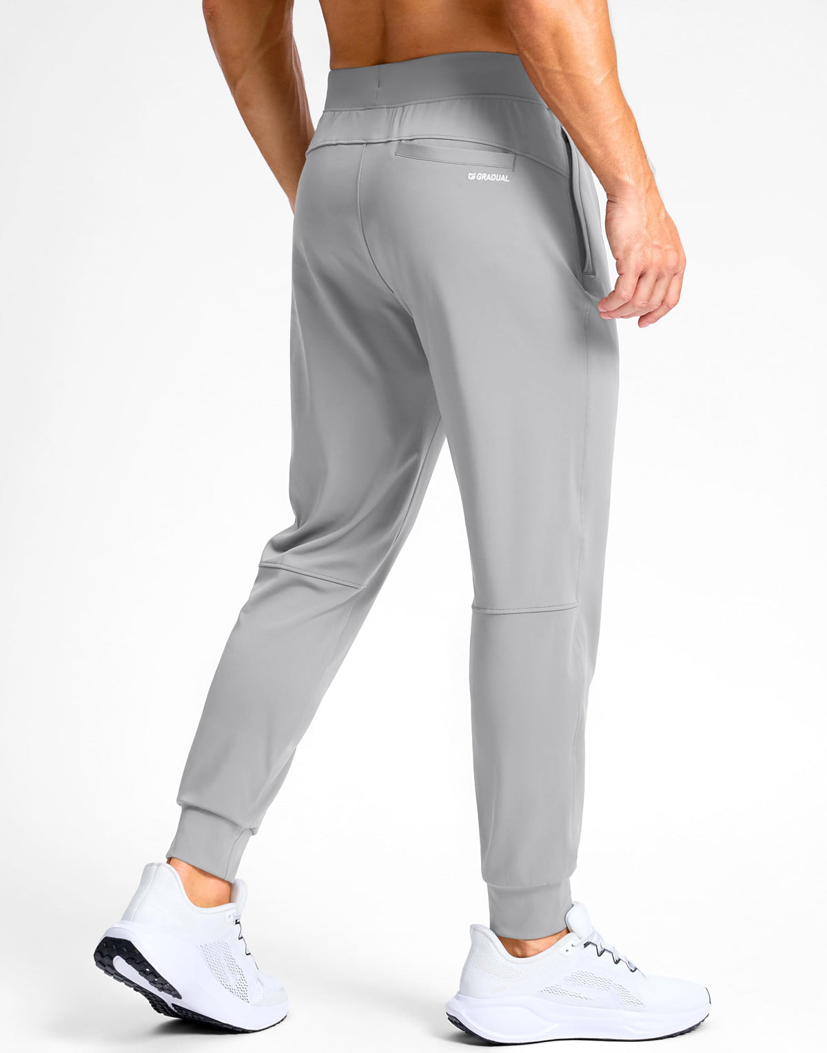 Elastic inner drawstring on G Gradual joggers for adjustable, secure fit.