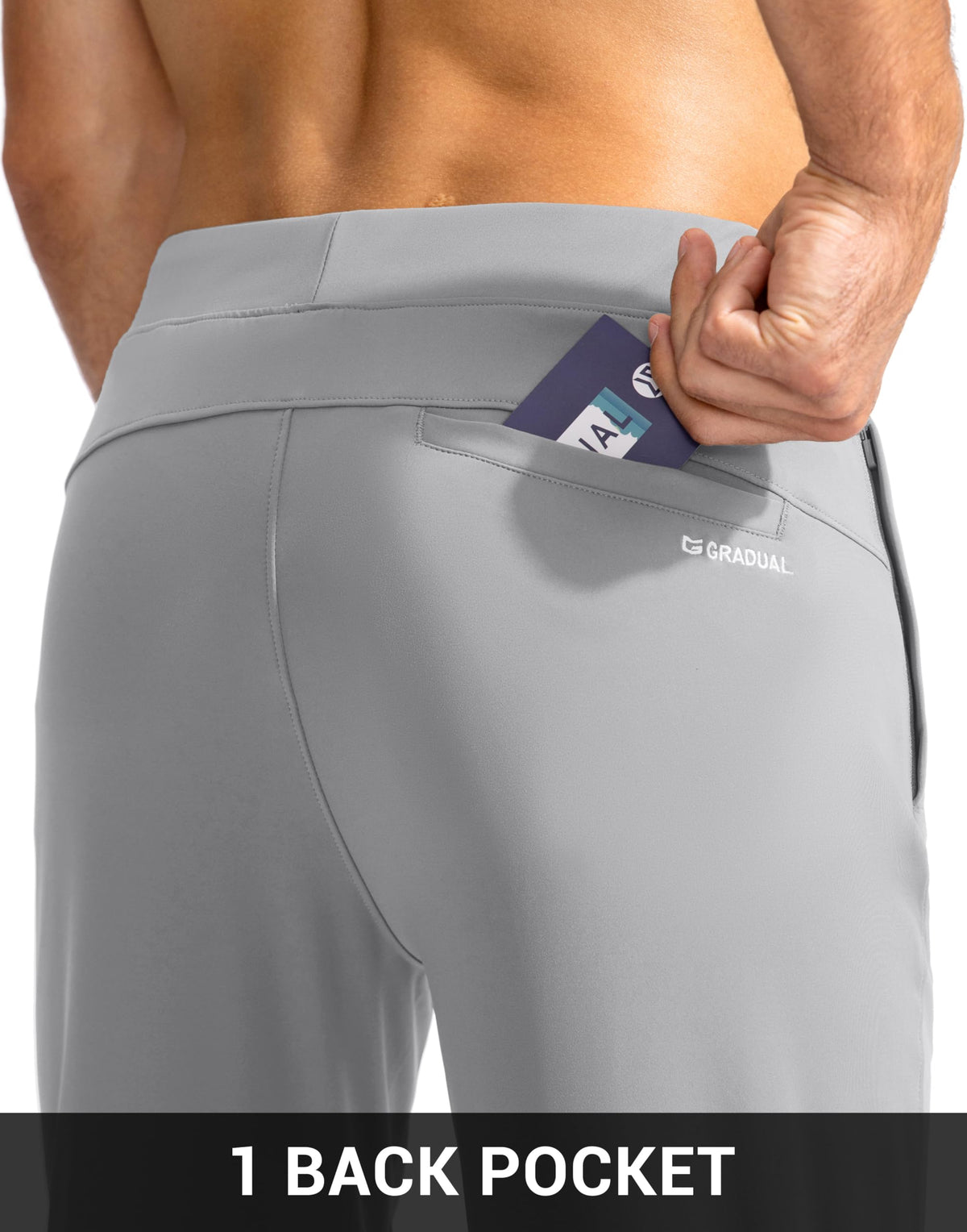 In-motion shot of G Gradual joggers showing slim athletic fit.