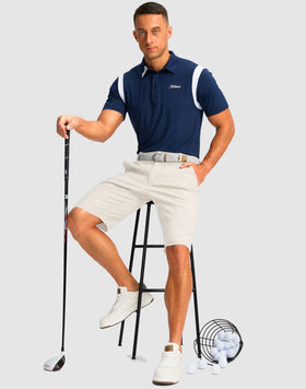 G Gradual beige golf shorts offer breathable comfort suitable for travel.
