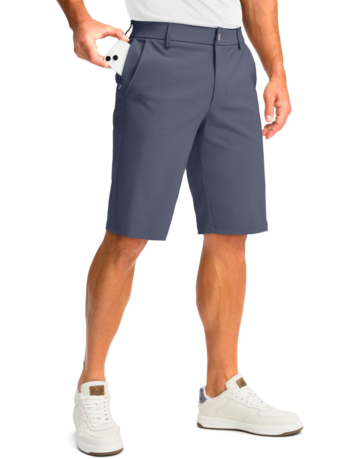 G Gradual golf shorts front view in dusty blue showing 4-pocket design