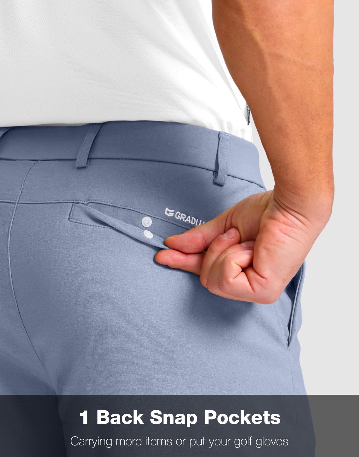 G Gradual ice-blue shorts back-pocket layout keeps essentials handy.
