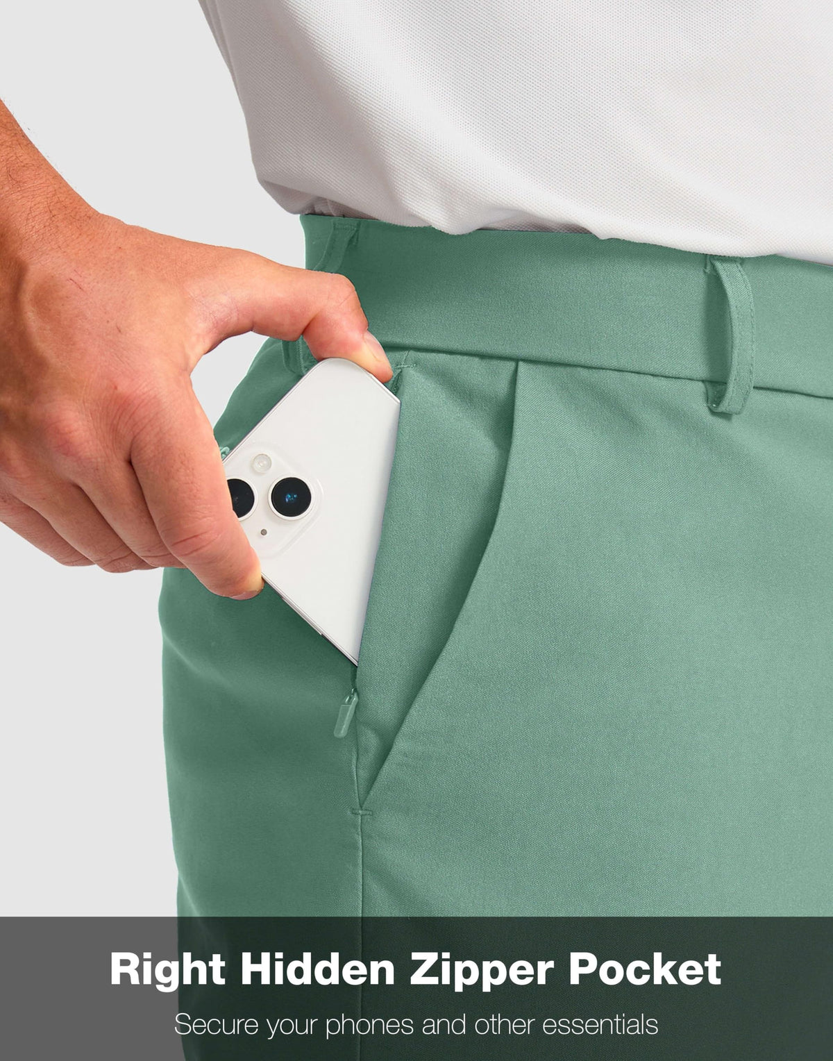 G Gradual shorts side pocket close up shows convenient zip pocket for cards.