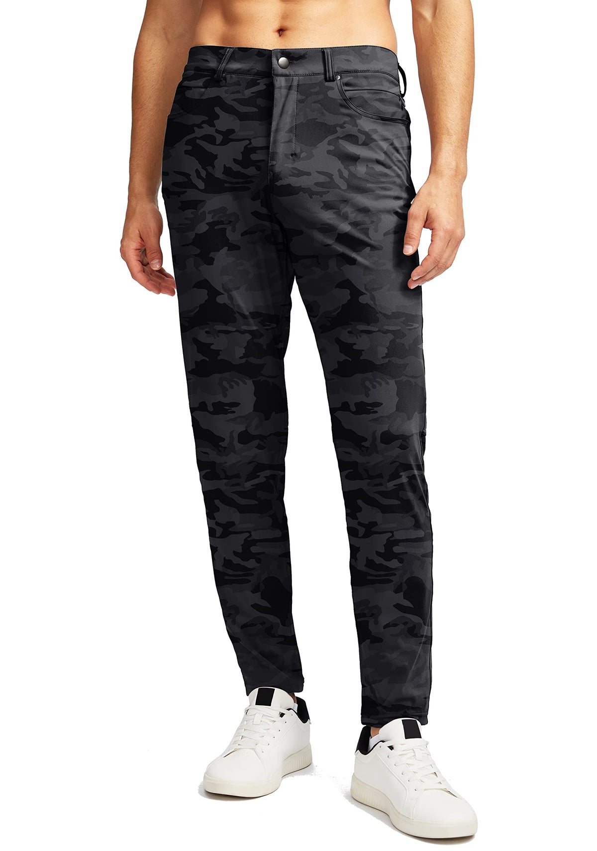 G Gradual stretch golf pants front view with six secure pockets for essentials.