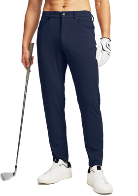 G Gradual navy stretch golf pants front view with six-pocket layout for essentials