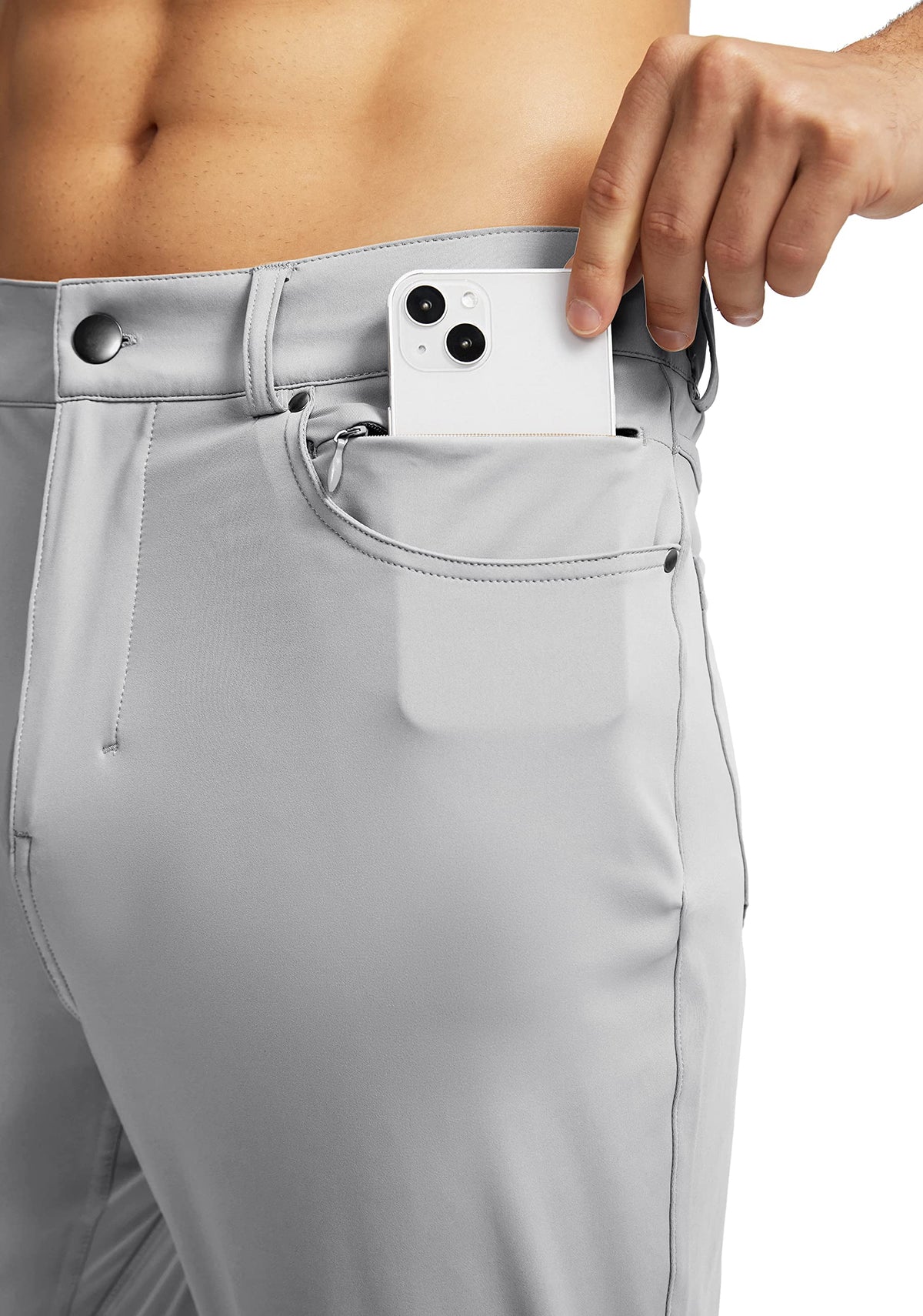 G Gradual pants side view shows slim fit and comfy flexibility
