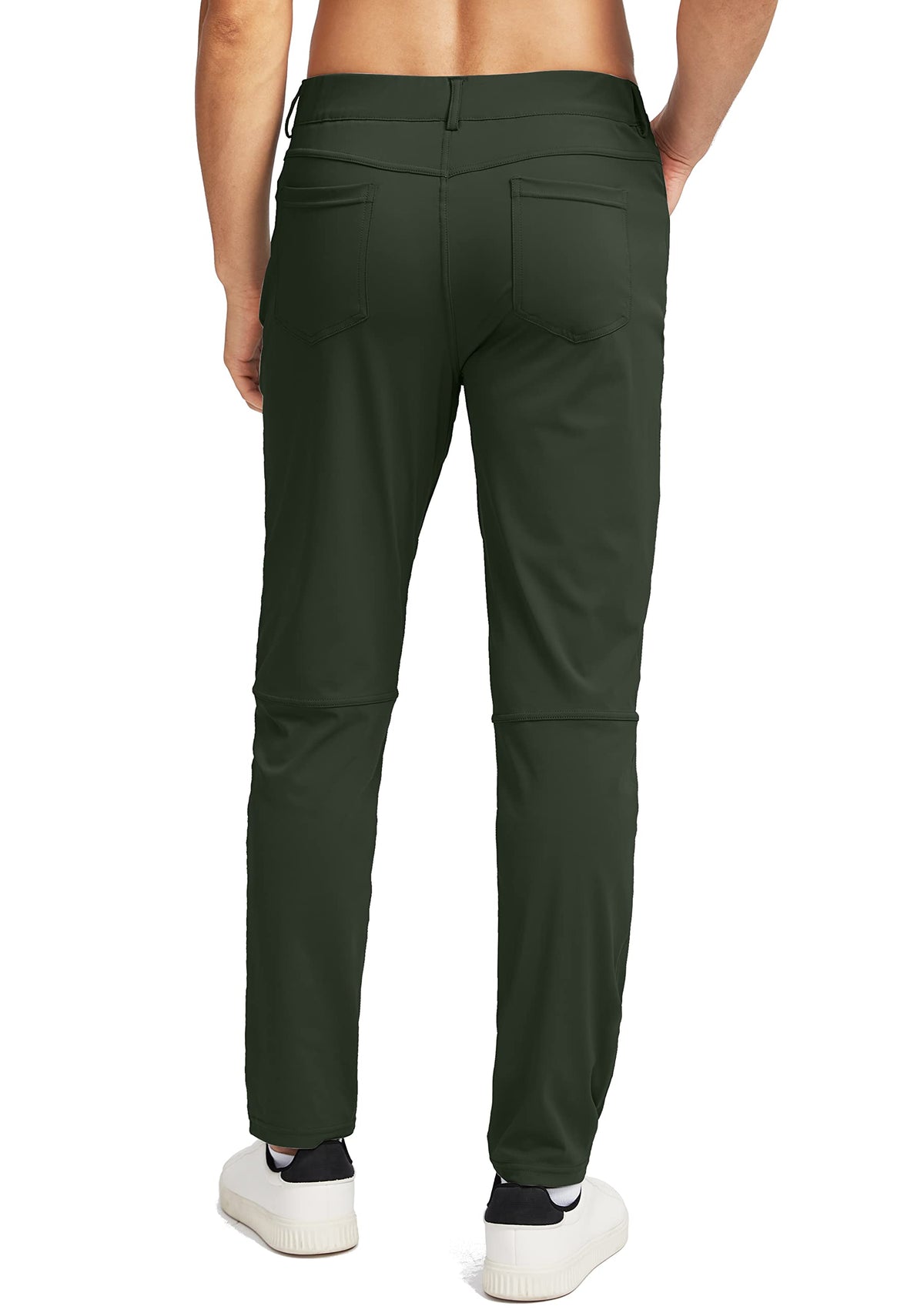 G Gradual olive-green stretch golf pants, elastic waist for a flexible fit.