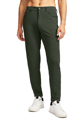 G Gradual olive-green stretch golf pants, front pockets for essentials.